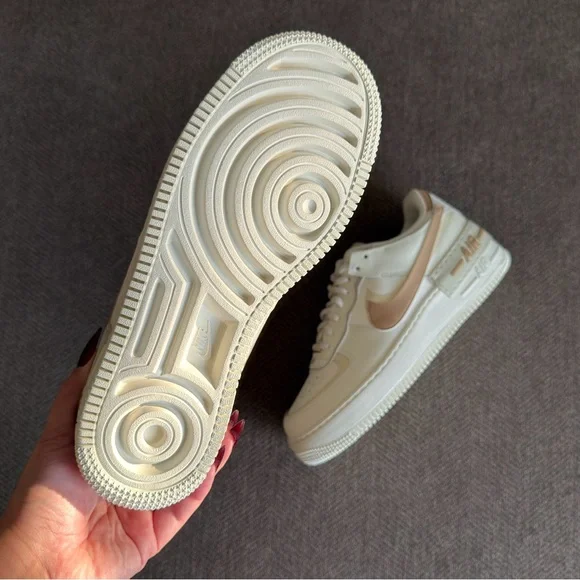 NIKE Women’s Air Force 1 Low Shadow Fossil Sail Light Bone Sneakers - Picture 6 of 7